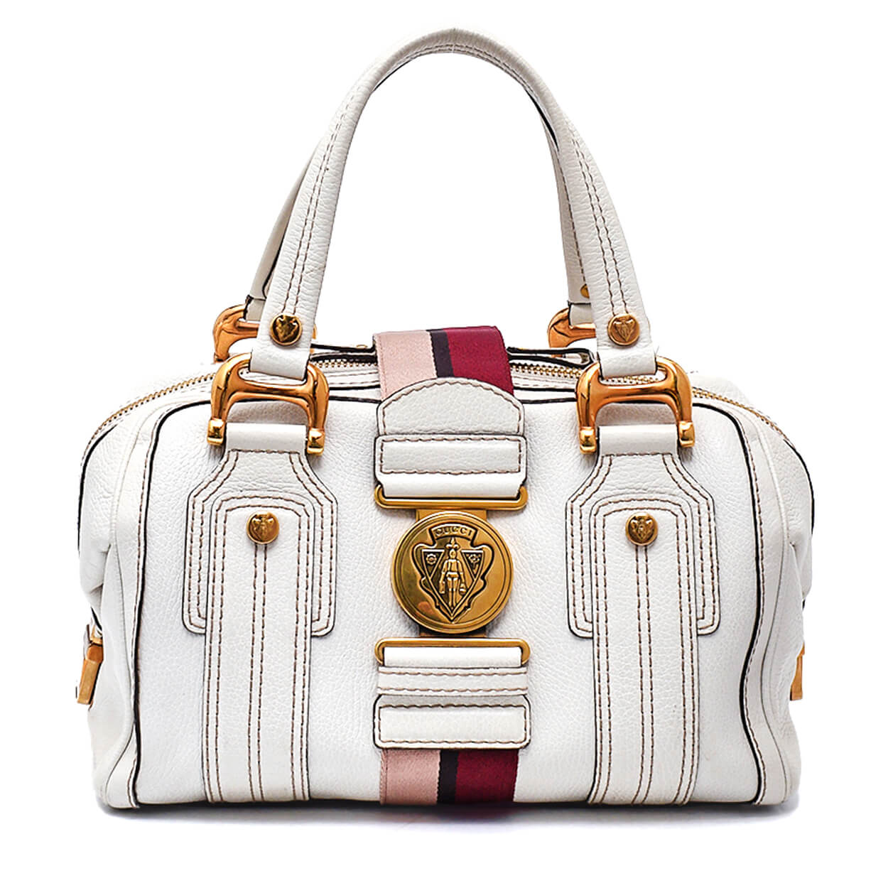 Gucci-White Leather Aviatrix Medium Boston Bag